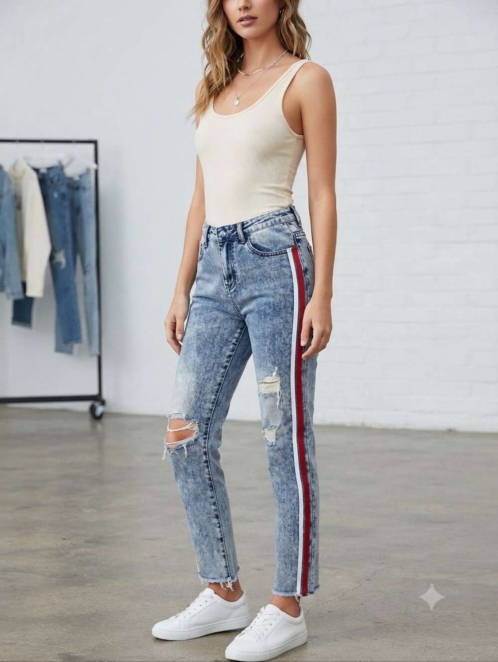 One × One Teaspoon High Waist Baggy Striped Jeans Light Wash Distressed Size 29 - Picture 1 of 15
